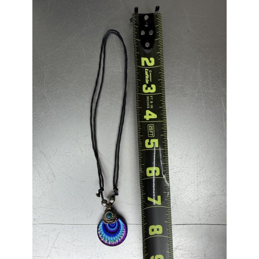 Artisan Psychedelic Necklace Leather Cord Unique Hippie Colorful Pendant - Picture 3 of 3